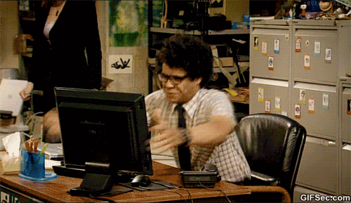 man throwing computer monitor in anger, clip from The IT Crowd